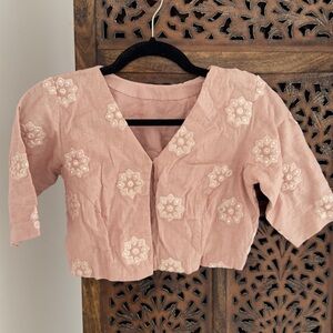 Brand new Designer sophisticated mirror/thread embroidered pure cotton blouse